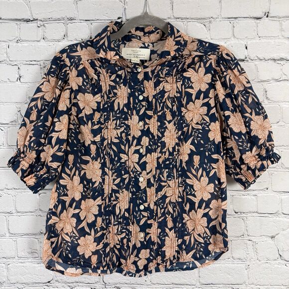 Birds of Paradis Trovata Gemma Blouse Paloma Floral Puff Sleeve Ruffled XS Top - Picture 2 of 12